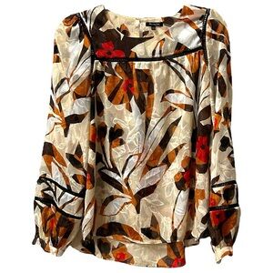 Massimo Dutti Women’s Mulberry Sheer Floral Long‎ Sleeve Top   Sz 6